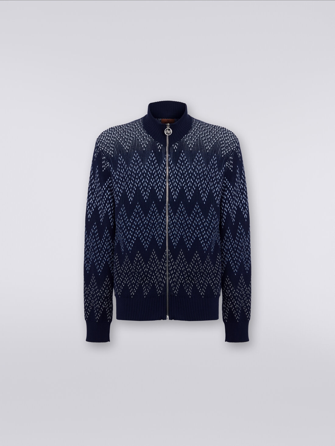 Veste en coton à chevrons avec fermeture à glissière , Blanc & Bleu - US23WF06BK035KS72FI - 0