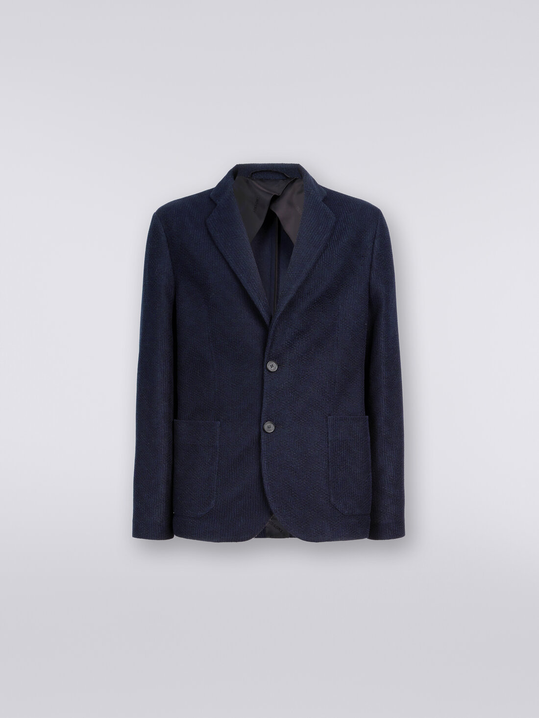 Einreihiger Blazer aus Baumwolle mit Chevronmuster, Marineblau  - US23WF07BT0066S72FF - 0