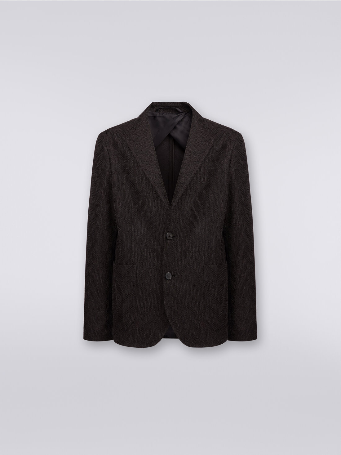 Einreihiger Blazer aus Baumwolle mit Chevronmuster, Weiß, Schwarz & Beige - US23WF07BT0066S91JA - 0