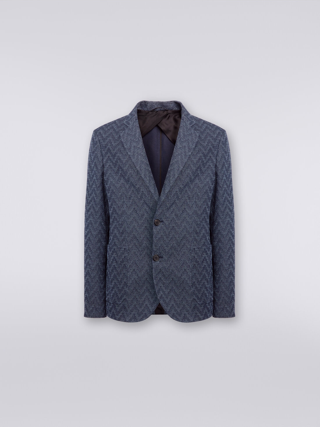Zigzag cotton single-breasted blazer , Blue - US23WF07BT0067S72FG - 0
