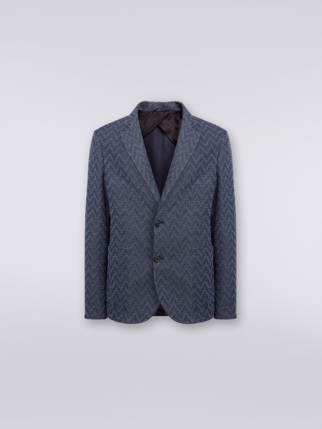 Blazer à simple boutonnage en coton à zig zag , Bleu - US23WF07BT0067S72FG - 0