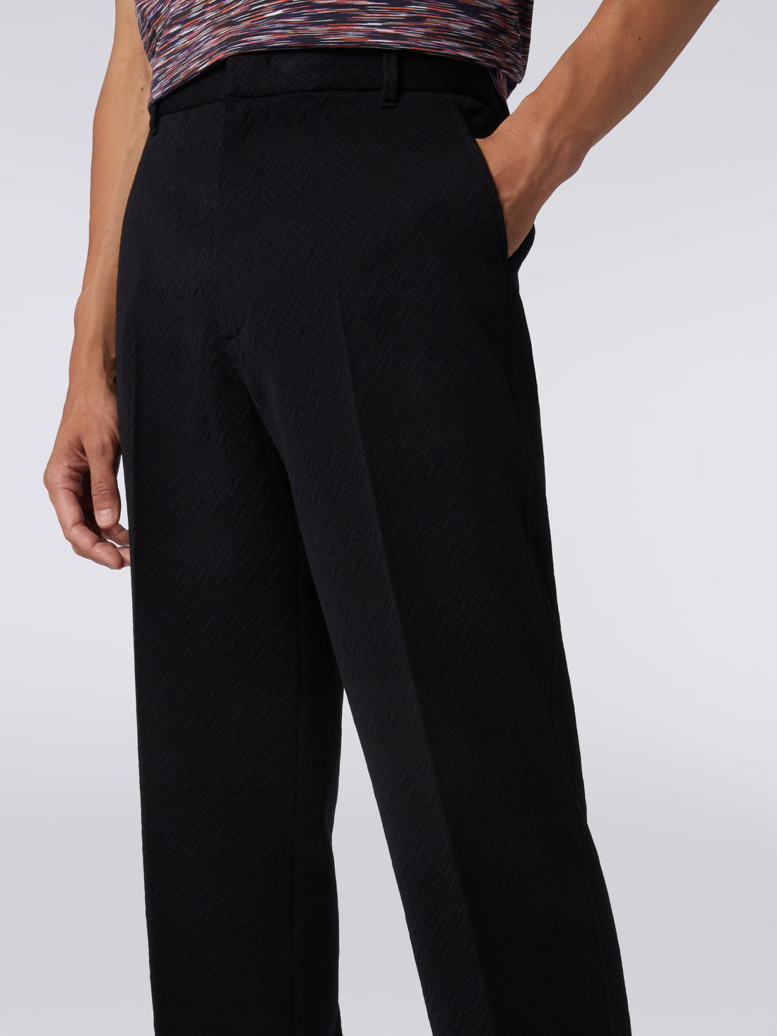 Wool blend chevron trousers, Black    - US23WI05BT005U93911 - 4