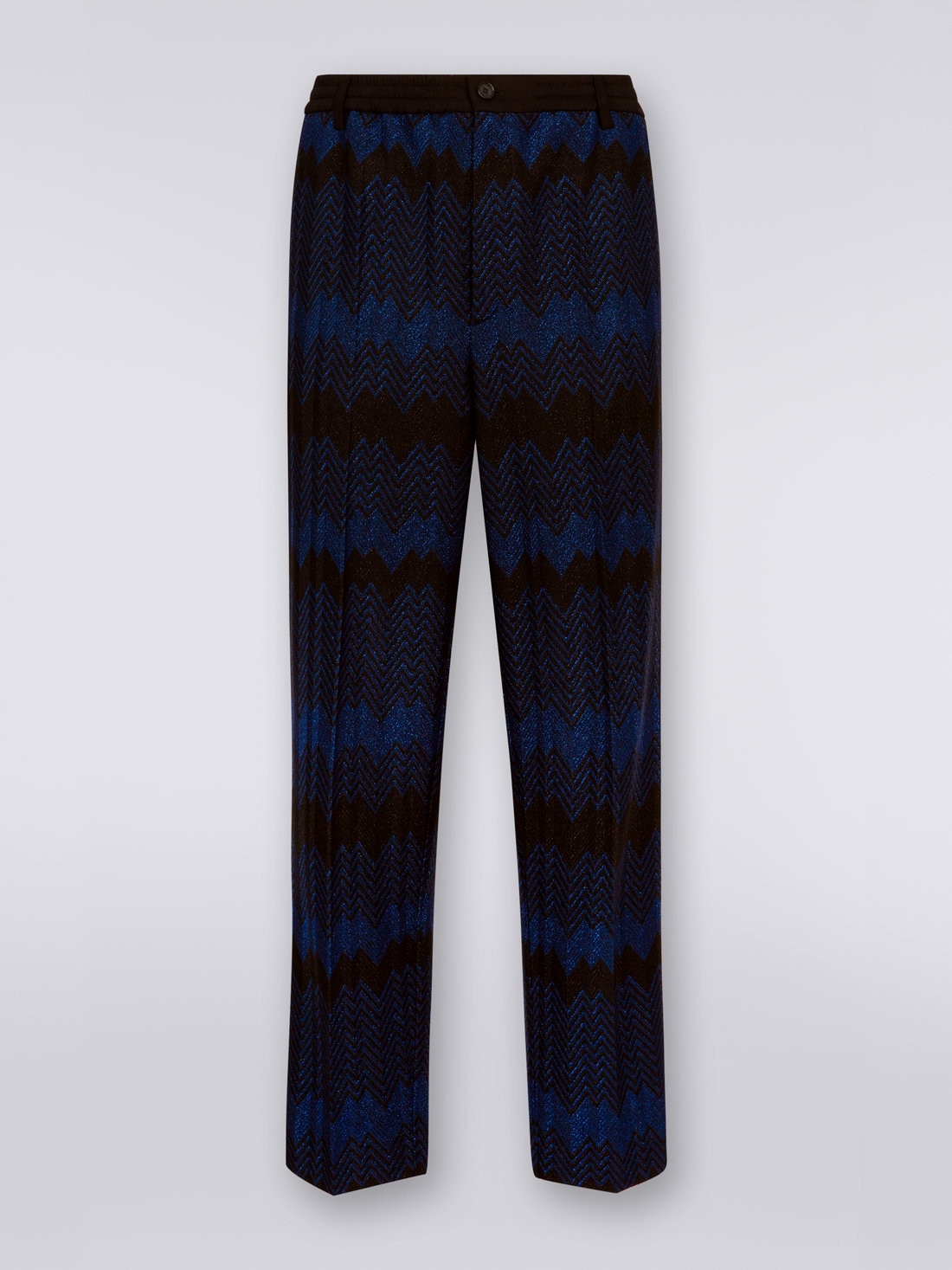 Zigzag viscose trousers with lurex, Blue - 0