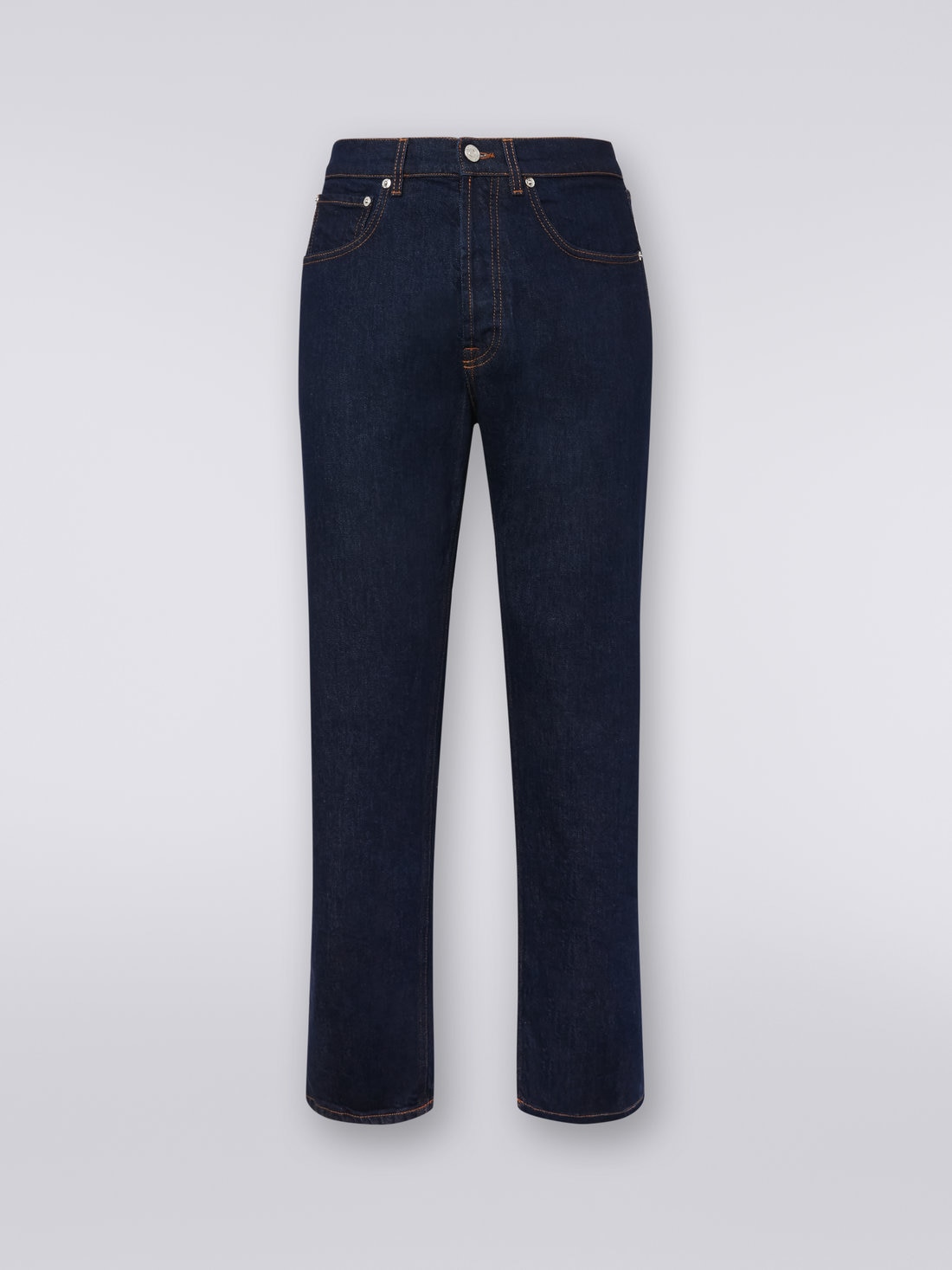 Five-pocket denim trousers with zigzag embroidery on pocket, Blue - US23WI0PBW00QFS72CR - 0