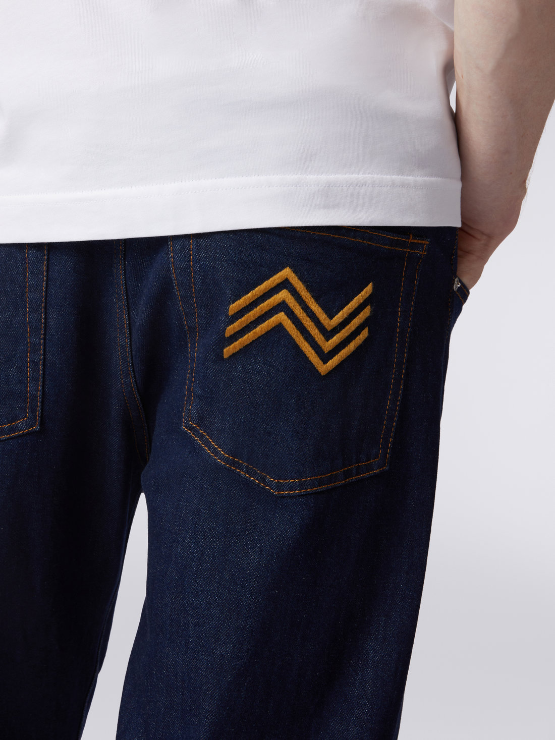 Five-pocket denim trousers with zigzag embroidery on pocket, Blue - US23WI0PBW00QFS72CR - 4
