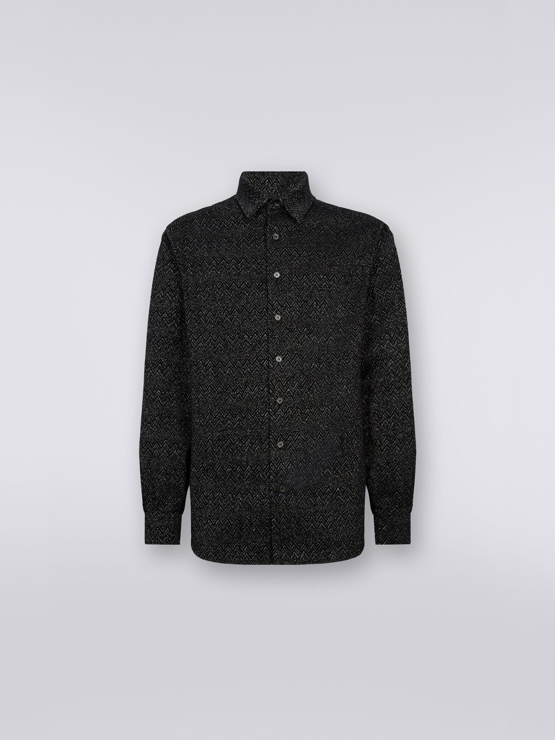 Wool blend shirt with lurex chevron, Black    - US23WJ04BT0062S91GK - 0