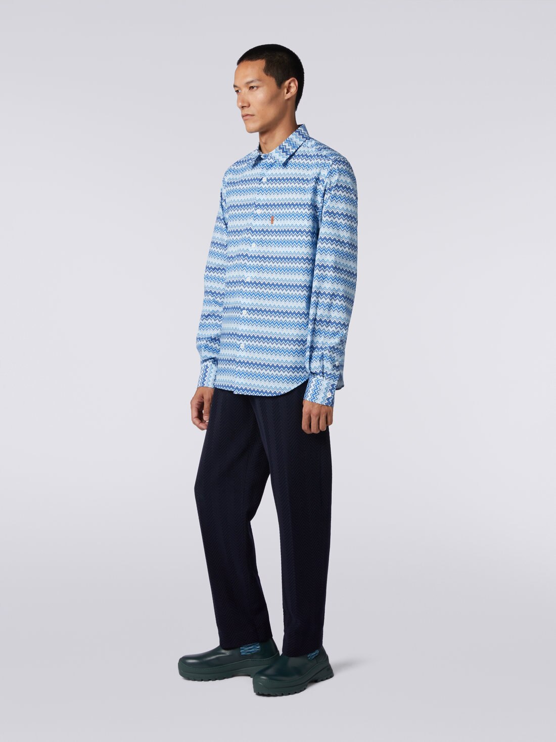 Zigzag cotton poplin shirt, Blue - US23WJ04BW00OJS7292 - 2