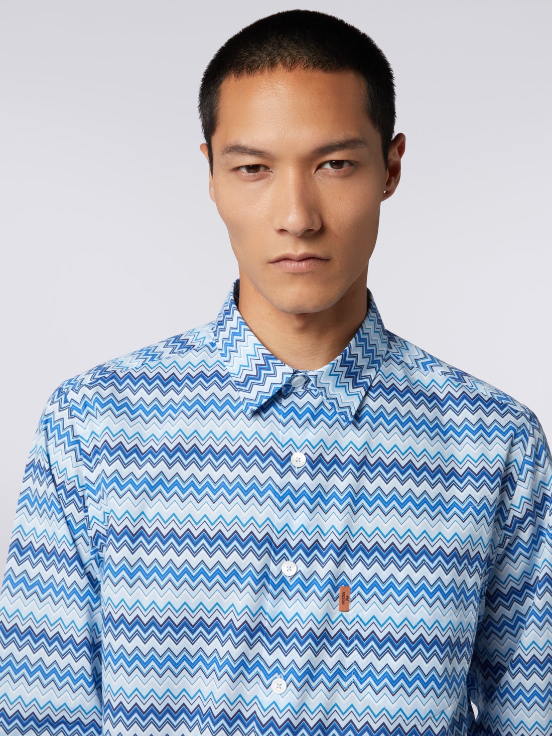 Zigzag cotton poplin shirt, Blue - US23WJ04BW00OJS7292 - 4
