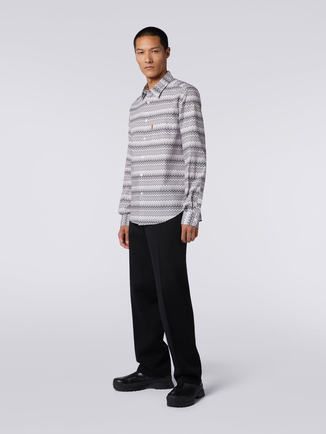 Zigzag cotton poplin shirt, Grey - US23WJ04BW00OJS91GG - 2
