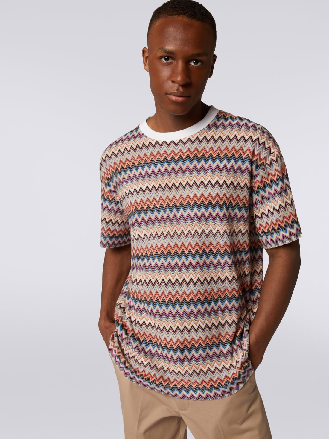 Cotton and viscose chevron crew-neck T-shirt White | Missoni