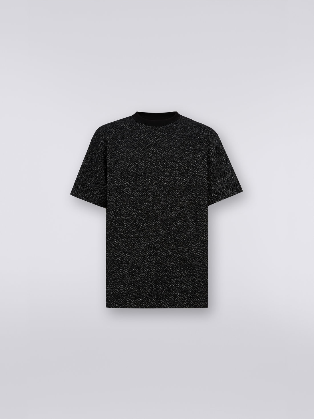Fit-over T-shirt in zigzag wool blend with lurex, Black    - US23WL04BT0062S91GK - 0