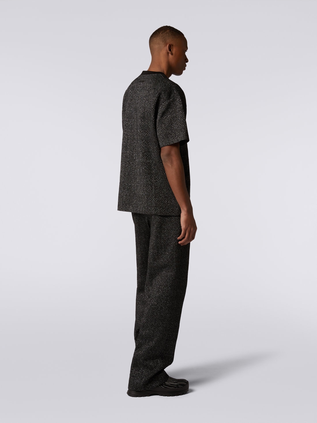 Fit-over T-shirt in zigzag wool blend with lurex, Black    - US23WL04BT0062S91GK - 3