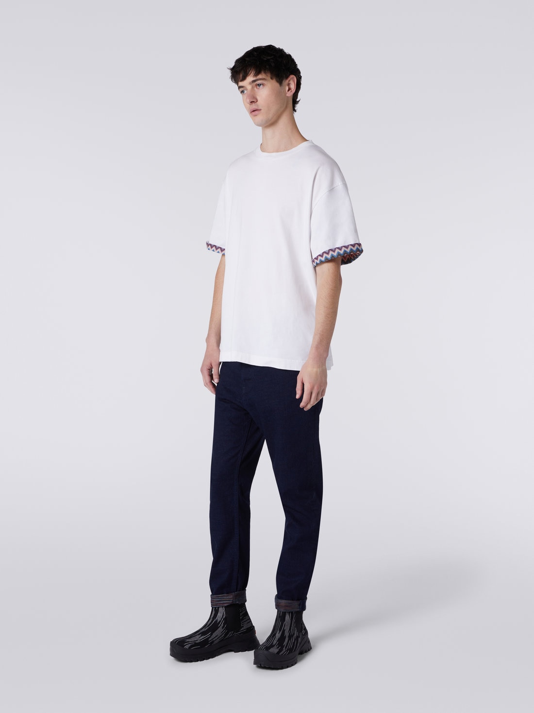 Cotton jersey T-shirt with zigzag turn-ups, Multicoloured  - US23WL0ABJ00GSS018Z - 2
