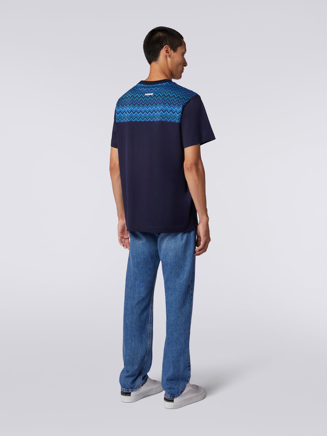 Cotton jersey T-shirt with zigzag insert , Blue - US23WL0BBJ00B5SM8Z5 - 3