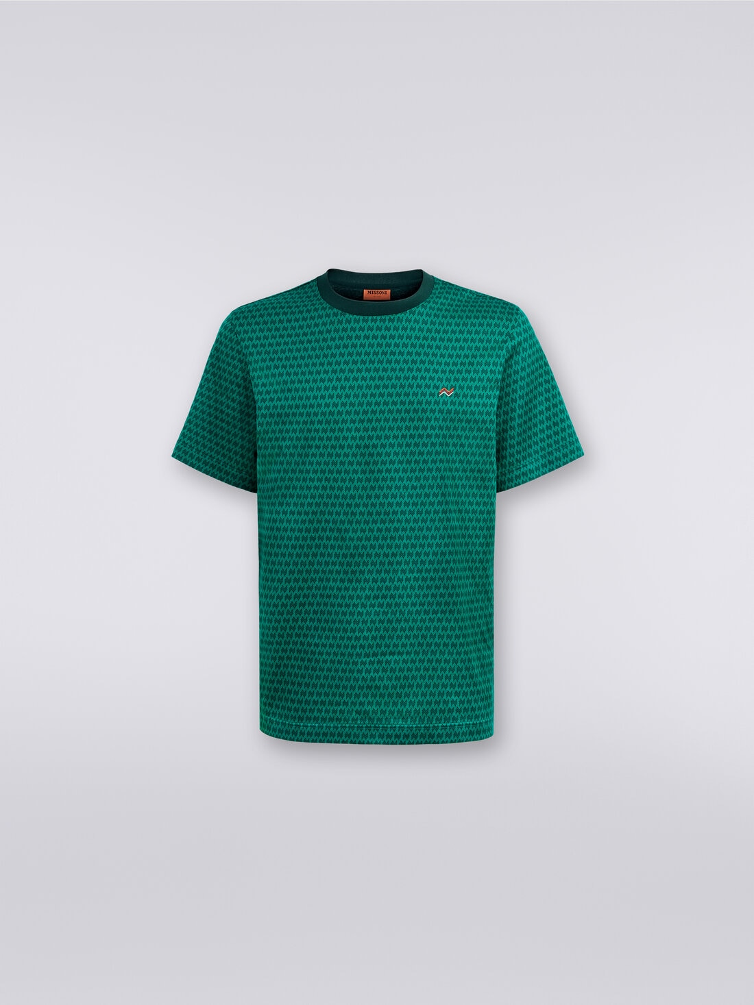 Camiseta de cuello redondo de algodón con bordados, Verde  - US23WL0DBJ00HLS6121 - 0