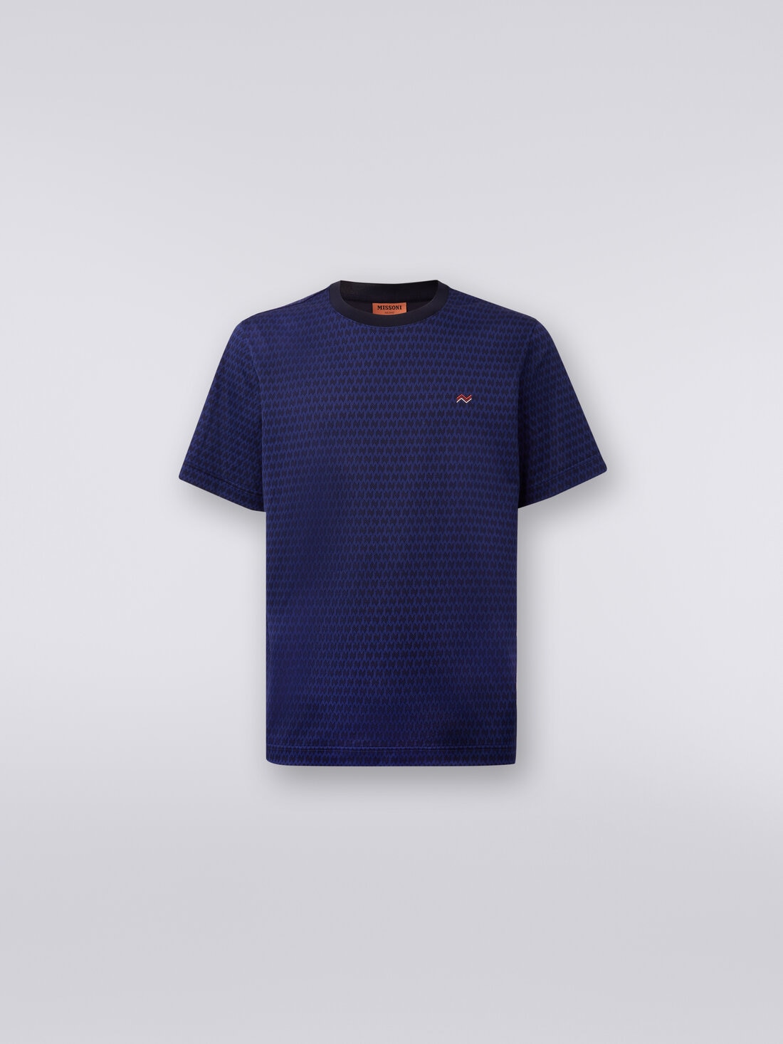 Camiseta de cuello redondo de algodón con bordados, Azul Oscuro - US23WL0DBJ00HLS72CX - 0