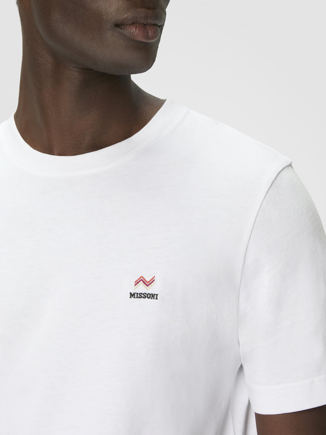 Crew-neck cotton T-shirt with embroidery and logo White | Missoni