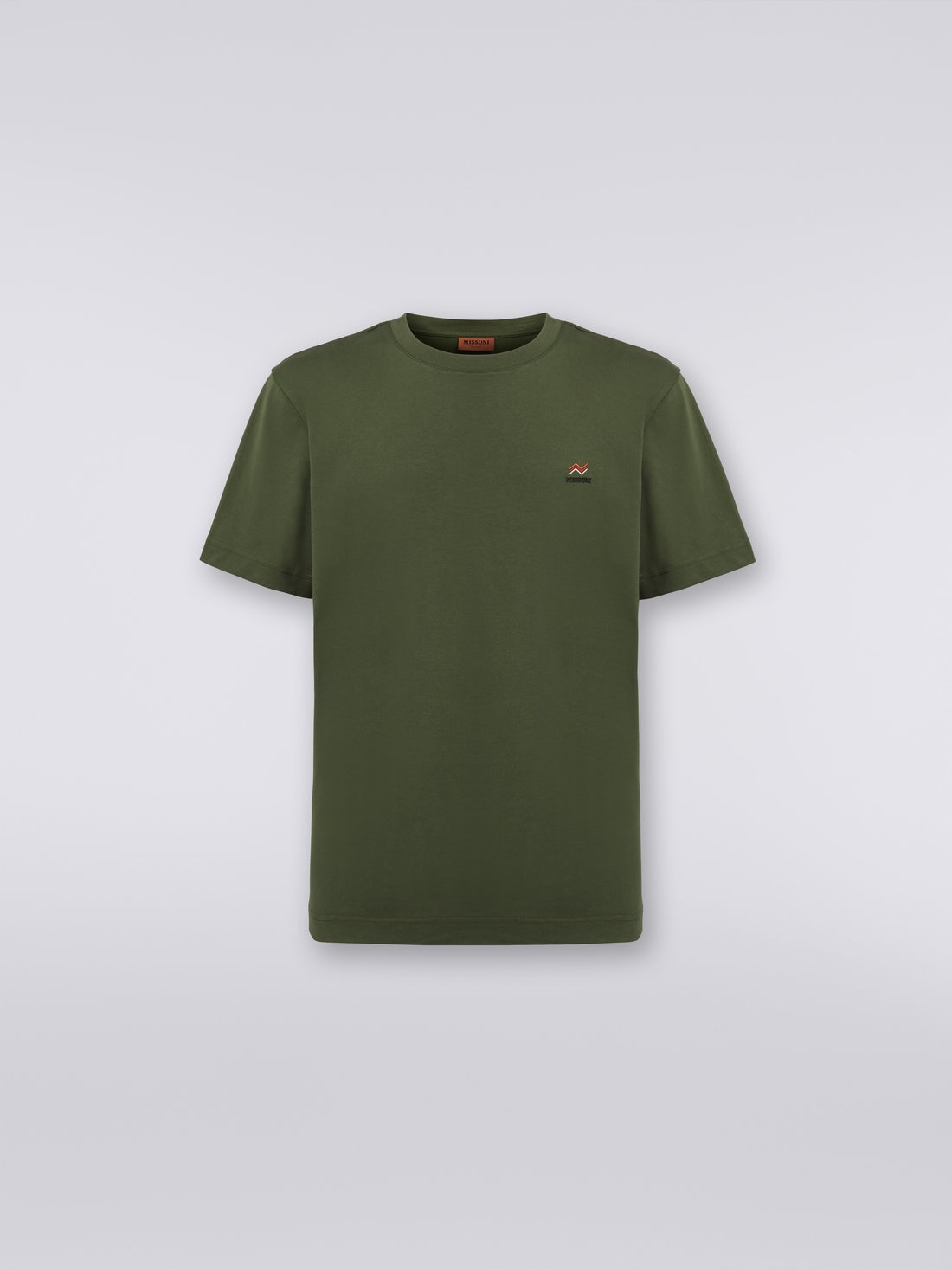 T-shirt girocollo in cotone con ricamo e logo, Verde - US23WL0KBJ00IE90417 - 0