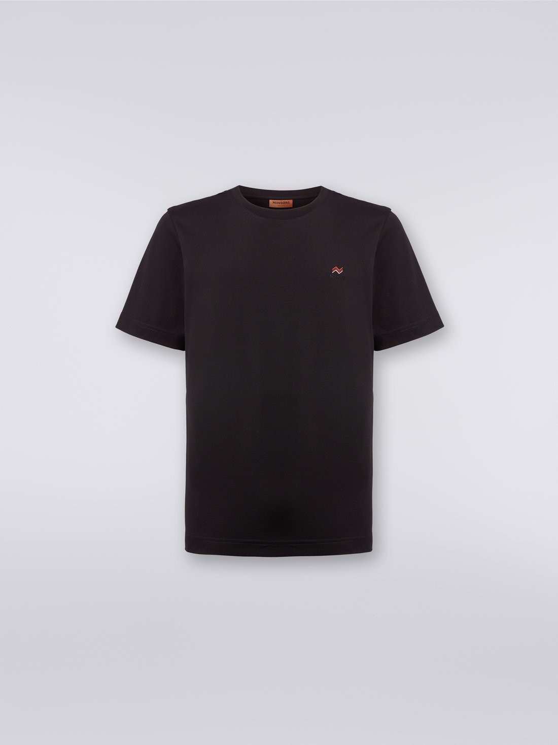 Crew-neck cotton T-shirt with embroidery and logo, Black    - 0