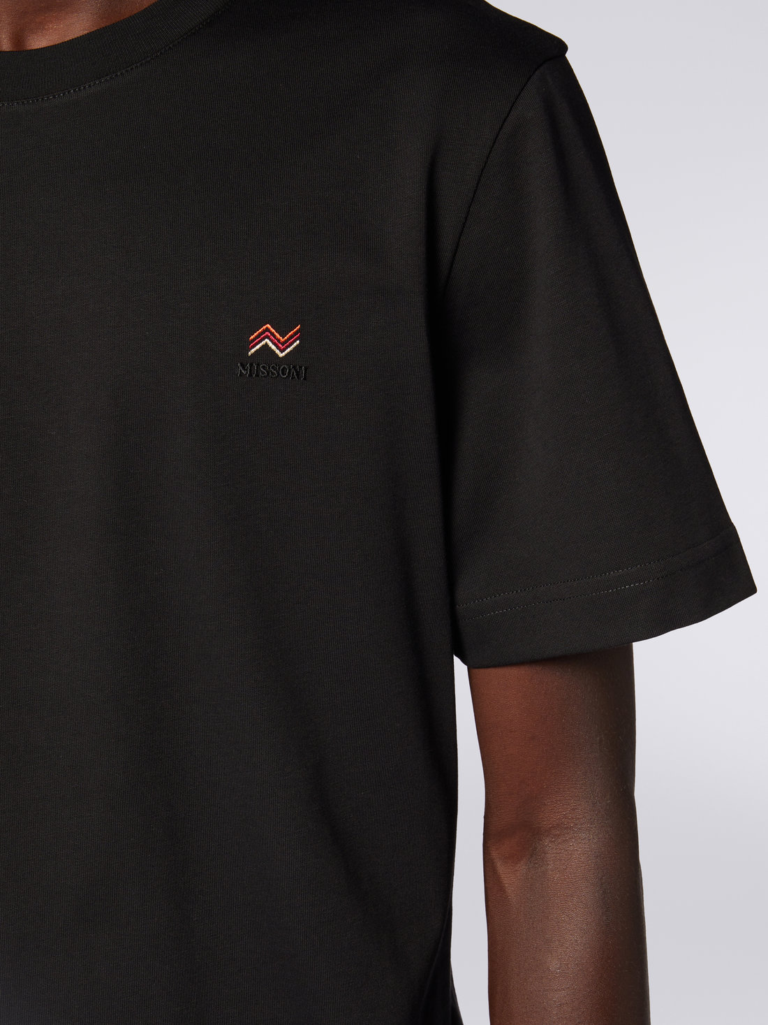 Crew-neck cotton T-shirt with embroidery and logo, Black    - 4