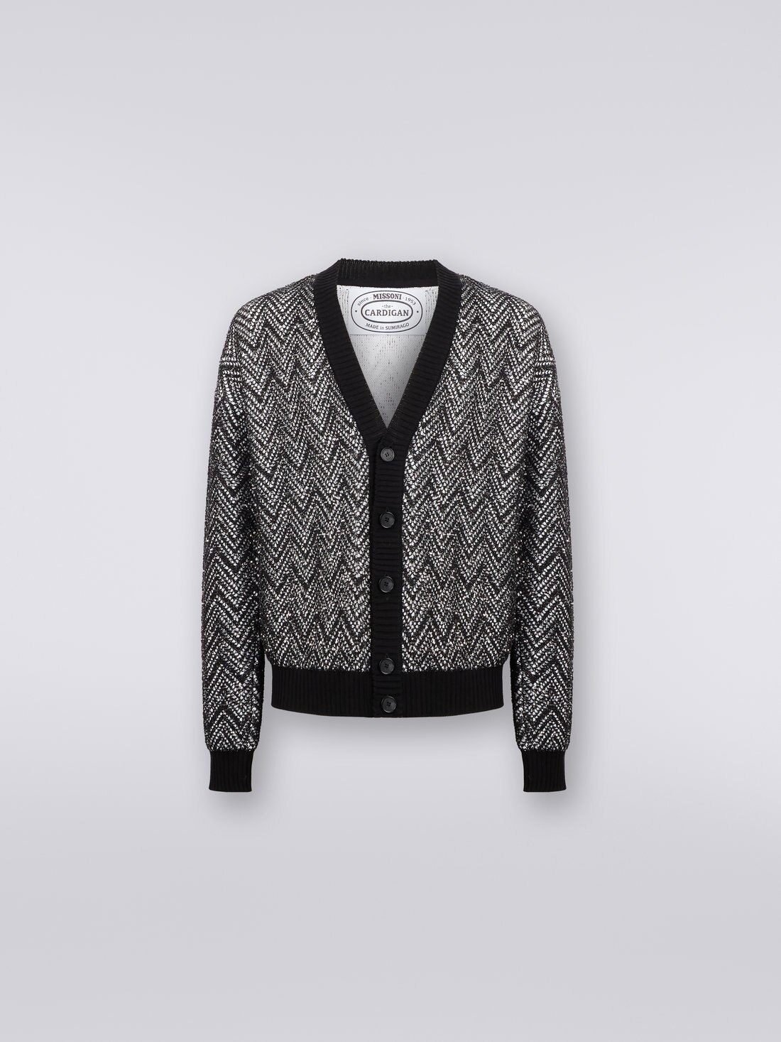 Cotton blend cardigan with sequins, Black & White - US23WM04BK025ESM8YK - 0