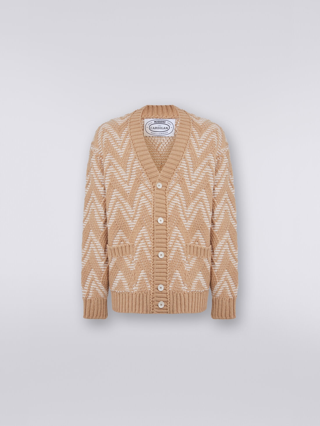 Wool cardigan with two-tone zigzag, Multicoloured  - US23WM06BK026HS0193 - 0