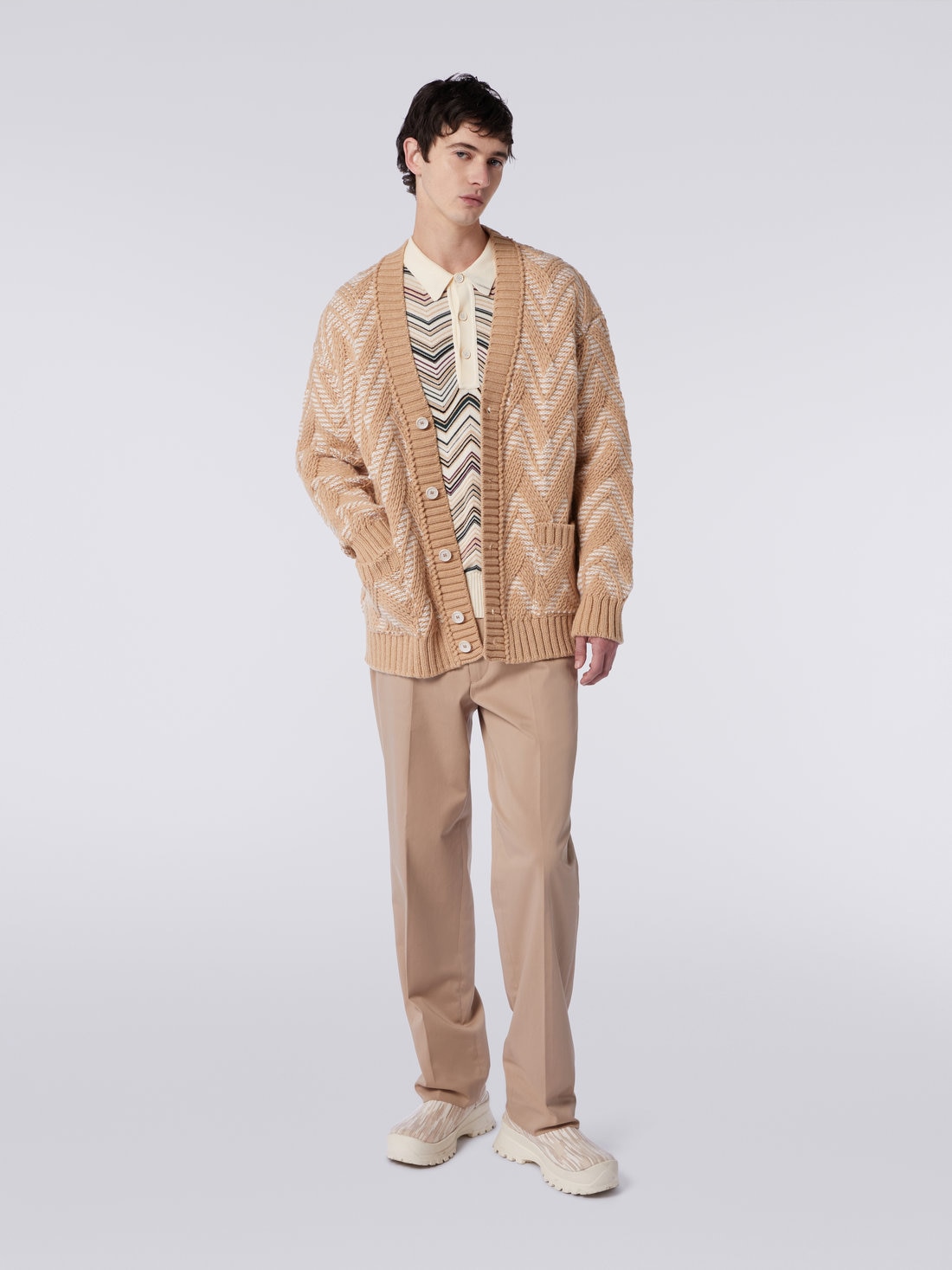 Wool cardigan with two-tone zigzag, Multicoloured  - US23WM06BK026HS0193 - 1