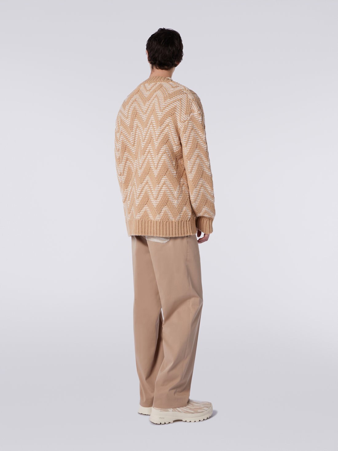 Wool cardigan with two-tone zigzag, Multicoloured  - US23WM06BK026HS0193 - 3