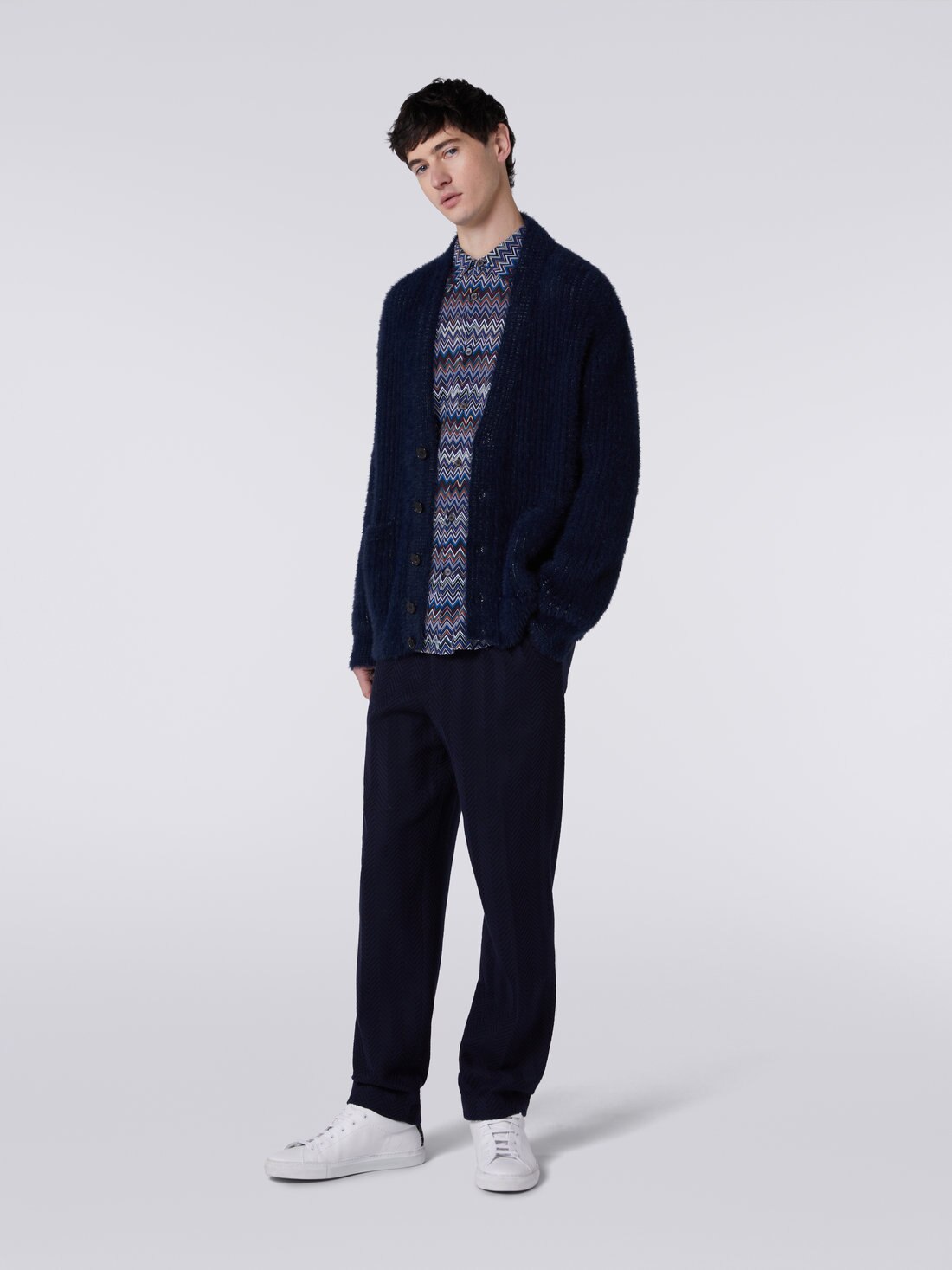 Wool blend English-ribbed cardigan, Multicoloured  - US23WM07BK026I94205 - 1