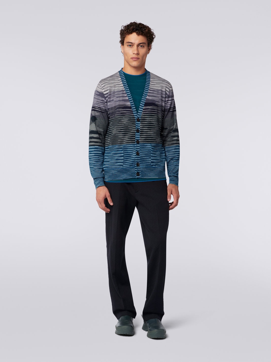 Cardigan in maglia di lana fiammata, Multicolore  - US23WM0CBK015USM8YV - 1