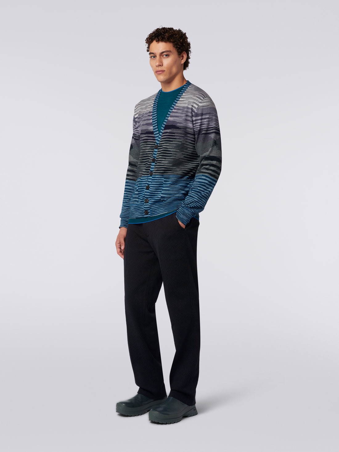 Cardigan in maglia di lana fiammata, Multicolore  - US23WM0CBK015USM8YV - 2