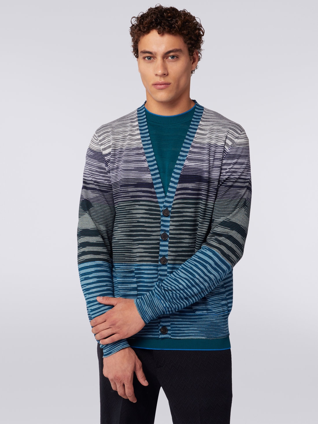 Cardigan in maglia di lana fiammata, Multicolore  - US23WM0CBK015USM8YV - 4
