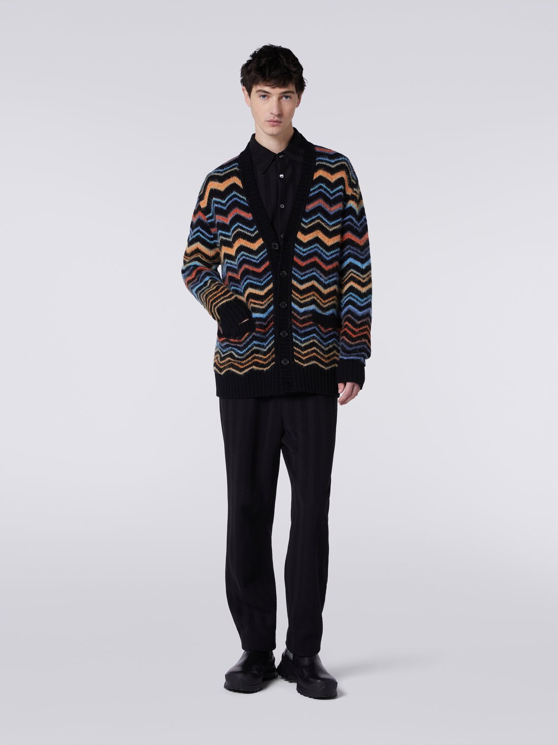 Wool blend chevron cardigan, Multicoloured  - US23WM0DBK026FSM8YG - 1