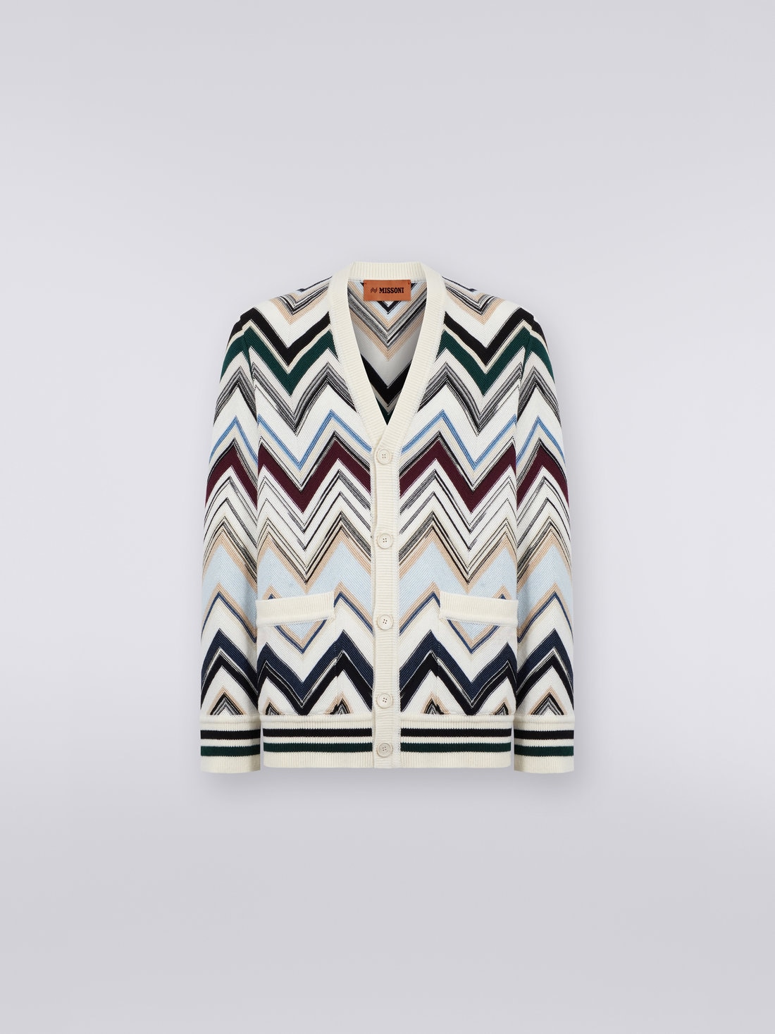 Zigzag wool and cotton knit cardigan, Multicoloured  - US23WM0EBC003FSM8WS - 0