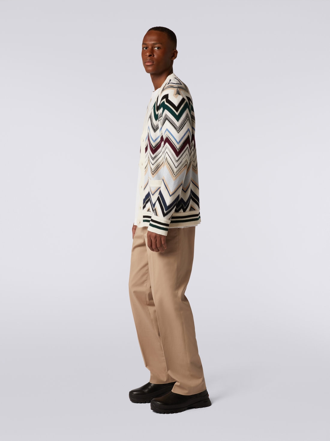 Zigzag wool and cotton knit cardigan, Multicoloured  - US23WM0EBC003FSM8WS - 2