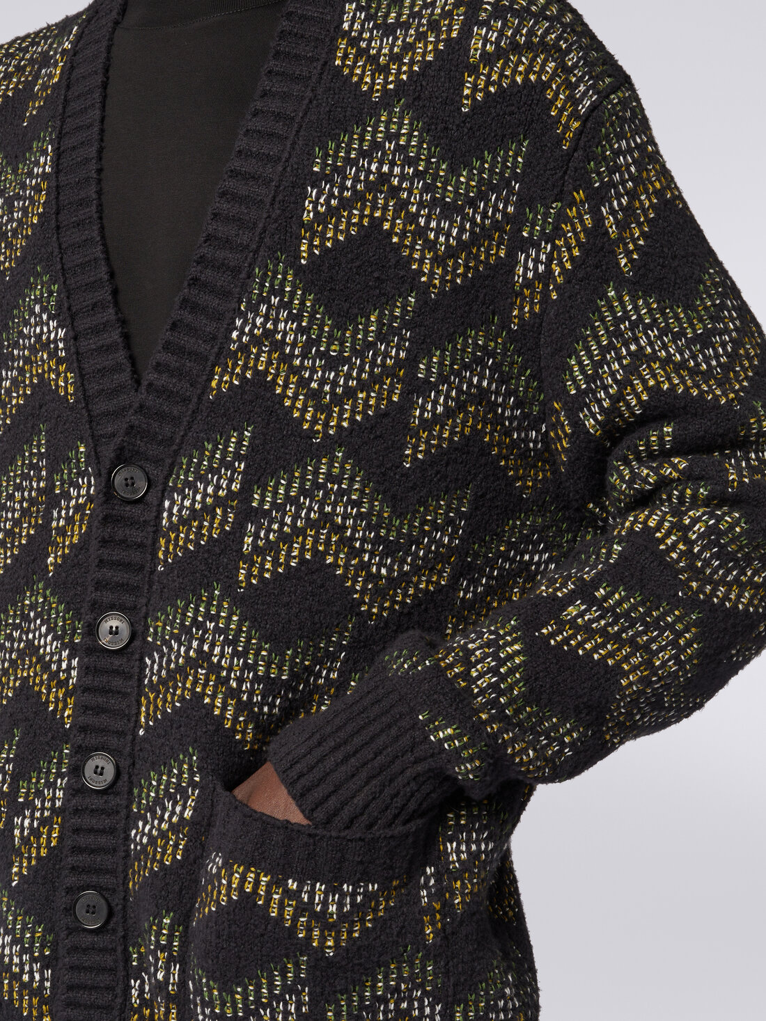 Cotton blend V-neck cardigan, Green & Black - US23WM0LBK029JSM9B1 - 4
