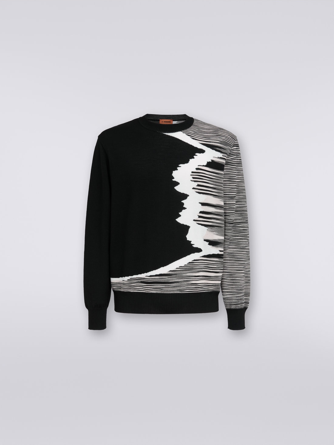 Maglione girocollo in lana con lavorazione a intarsio, Bianco & Nero - 8051575930249 - 0