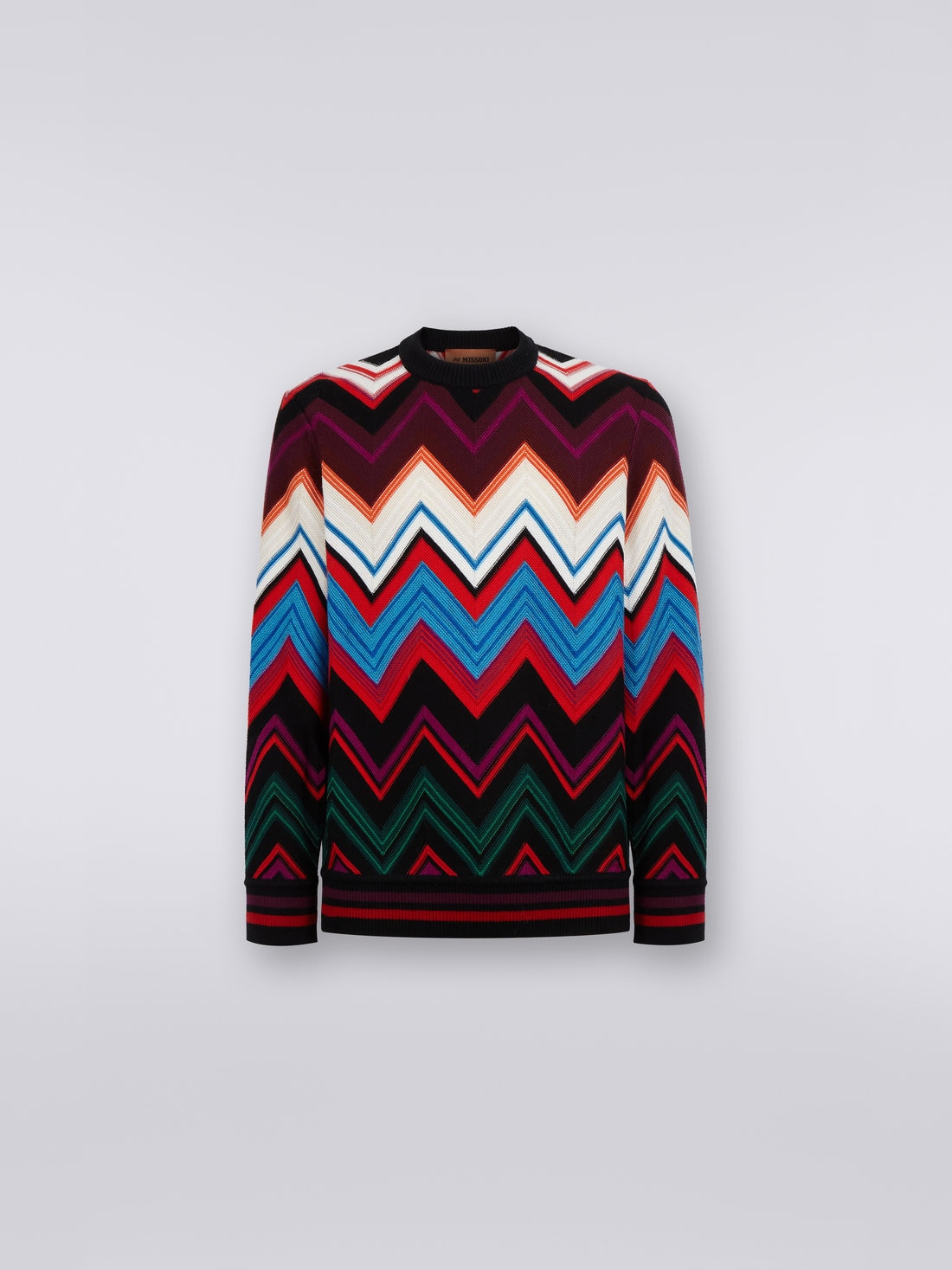 Crew-neck pullover in wool and cotton with zigzag, Multicoloured  - US23WN0NBC003FSM8WR - 0