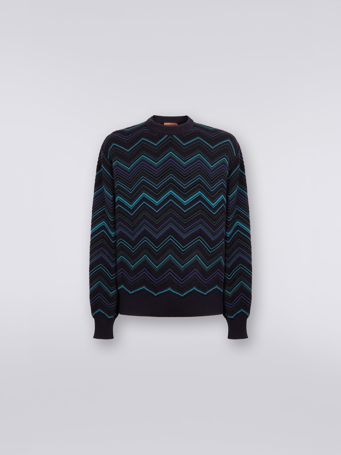 Jersey de cuello redondo en mezcla de algodón con motivo de espigas, Multicolor  - US23WN0OBK026NSM8YP - 0