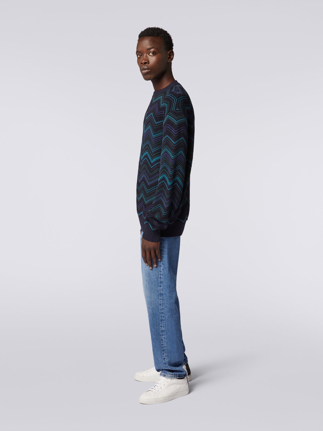 Jersey de cuello redondo en mezcla de algodón con motivo de espigas, Multicolor  - US23WN0OBK026NSM8YP - 2