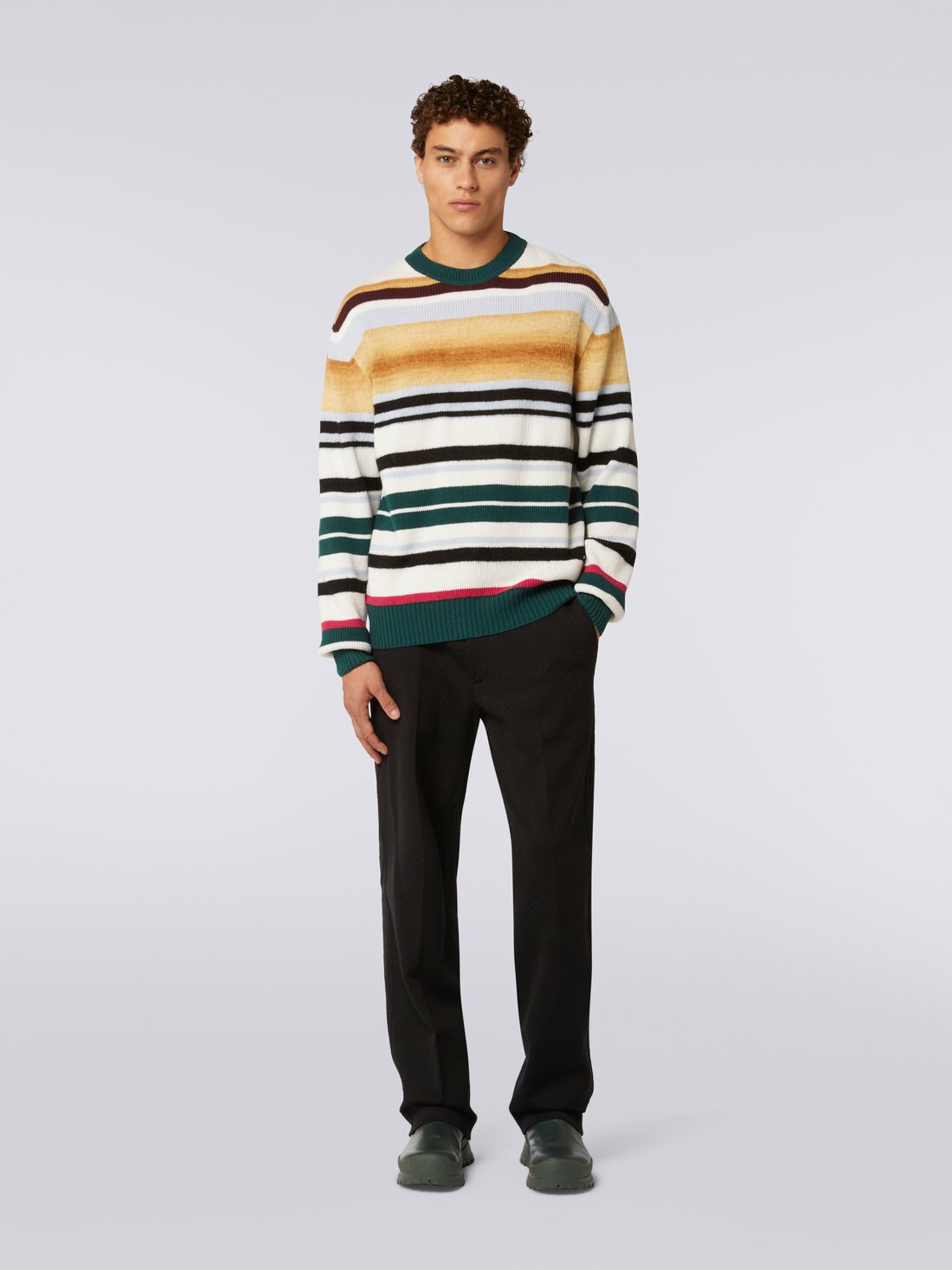 Jersey de cuello redondo de mezcla de lana a rayas, Multicolor  - 8051575918605 - 1