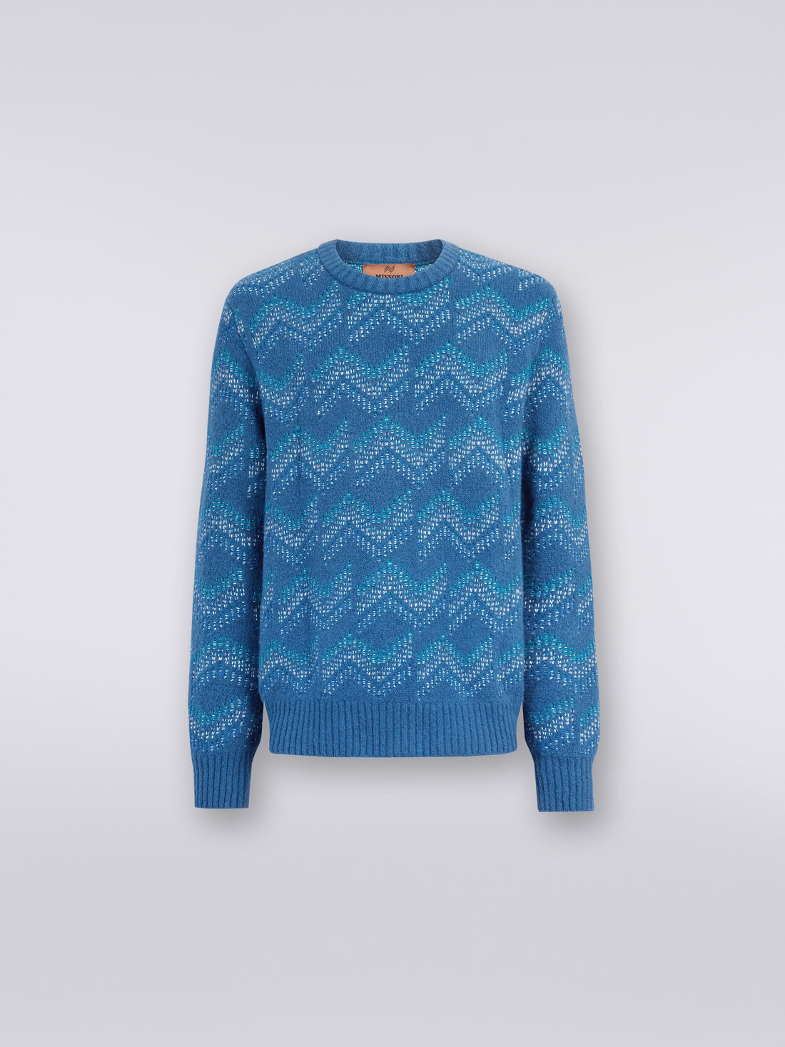 Pullover girocollo in misto cotone motivo zig zag, Bianco & Blu Navy - US23WN0SBK029JSM96C - 0