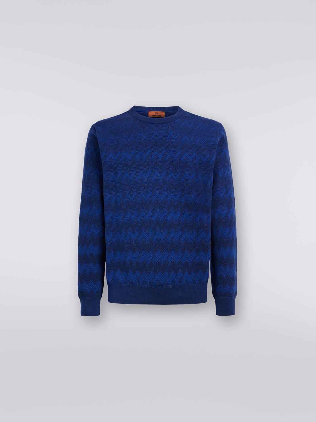 Cashmere crew-neck sweater with zigzags, Blue - US23WN0VBK033KS72CO - 0