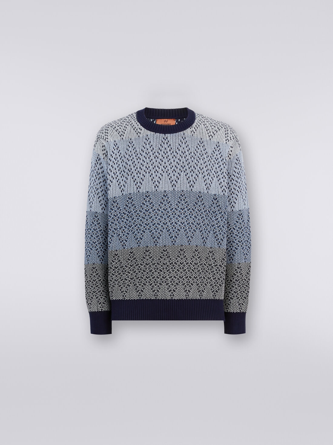 Pull à col rond en coton à zig zag, Bleu - US23WN0YBK035KS72FH - 0