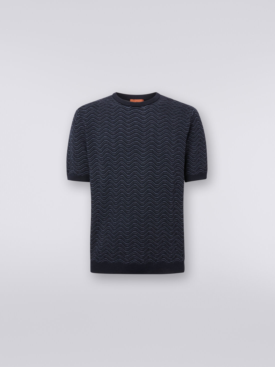 T-shirt à col rond en laine et viscose avec motif ondulé, Blanc, Noir & Beige - US23WN0ZBK035LS91JH - 0