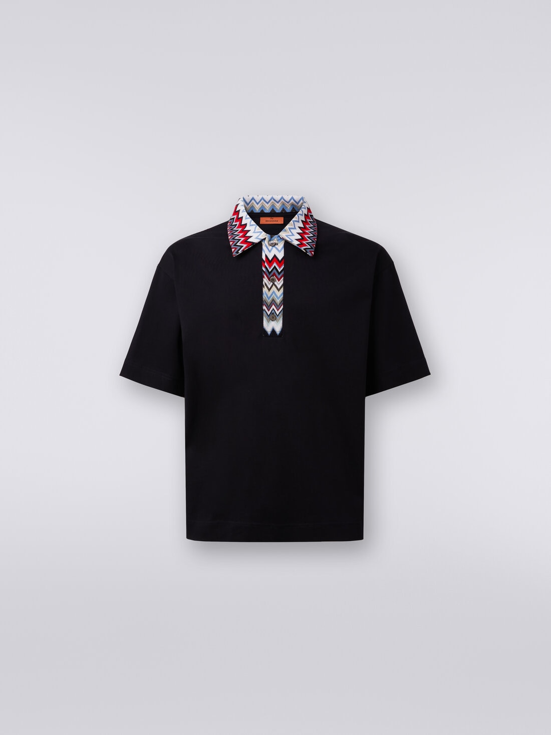 Short-sleeved polo shirt in cotton with zigzag inserts , Multicoloured  - US24S202BJ00IKS72DU - 0