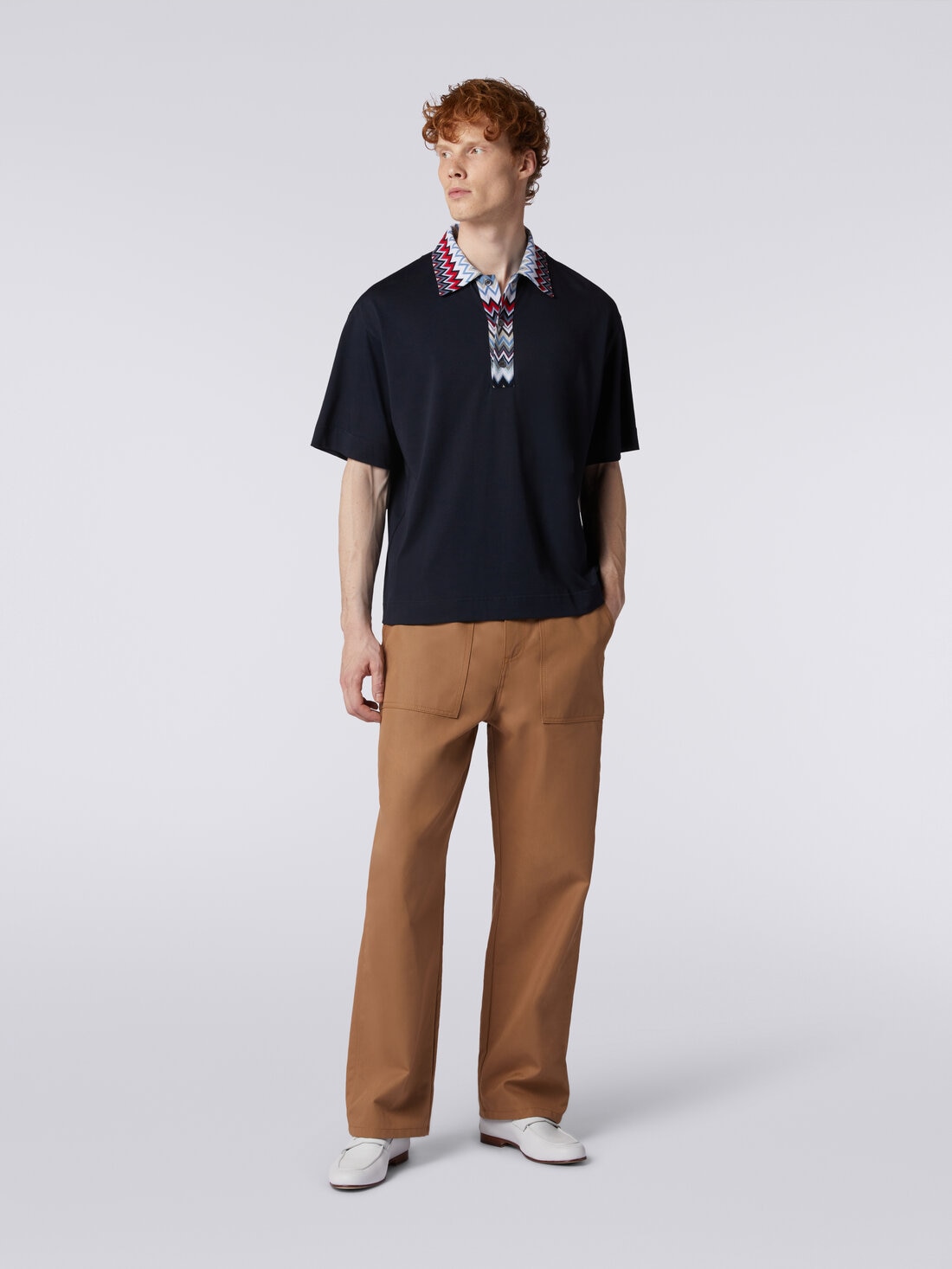 Polo à manches courtes en coton avec empiècements à zig zag , Multicolore  - US24S202BJ00IKS72DU - 1
