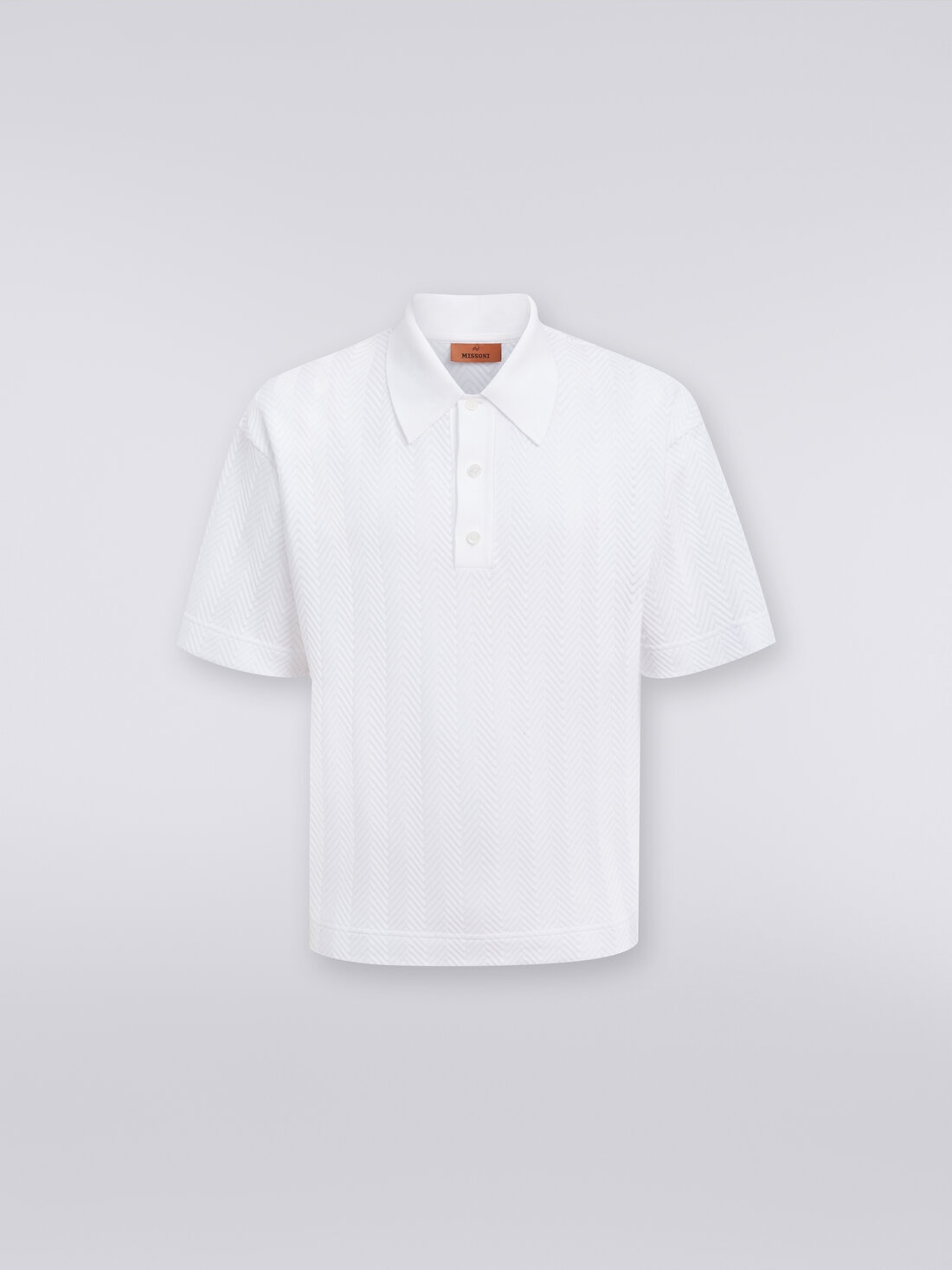 Short-sleeved polo shirt in chevron viscose and cotton, White  - US24S203BR00JC10601 - 0