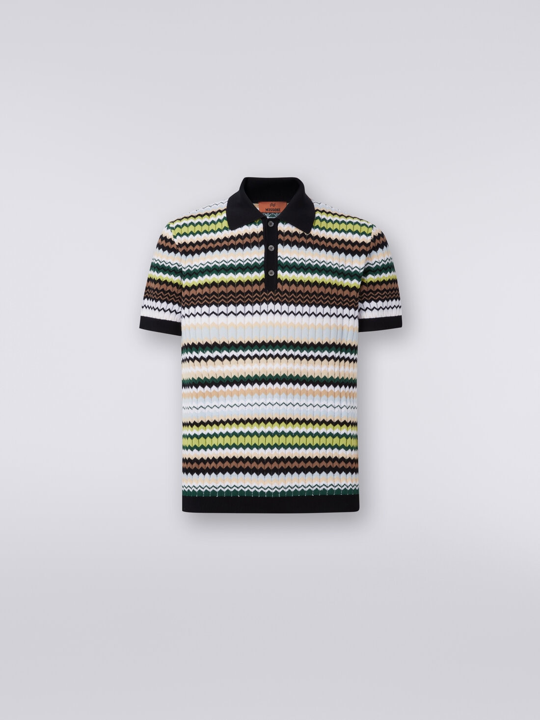 Short-sleeved polo shirt in zigzag cotton knit, Green - US24S208BK034NS612S - 0