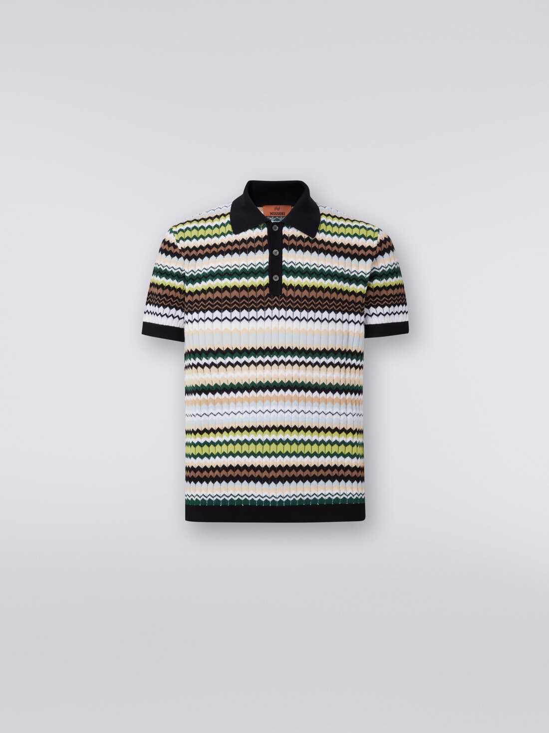 Kurzärmeliges Poloshirt aus Baumwollstrick mit Zickzackmuster, Grün  - US24S208BK034NS612S - 0